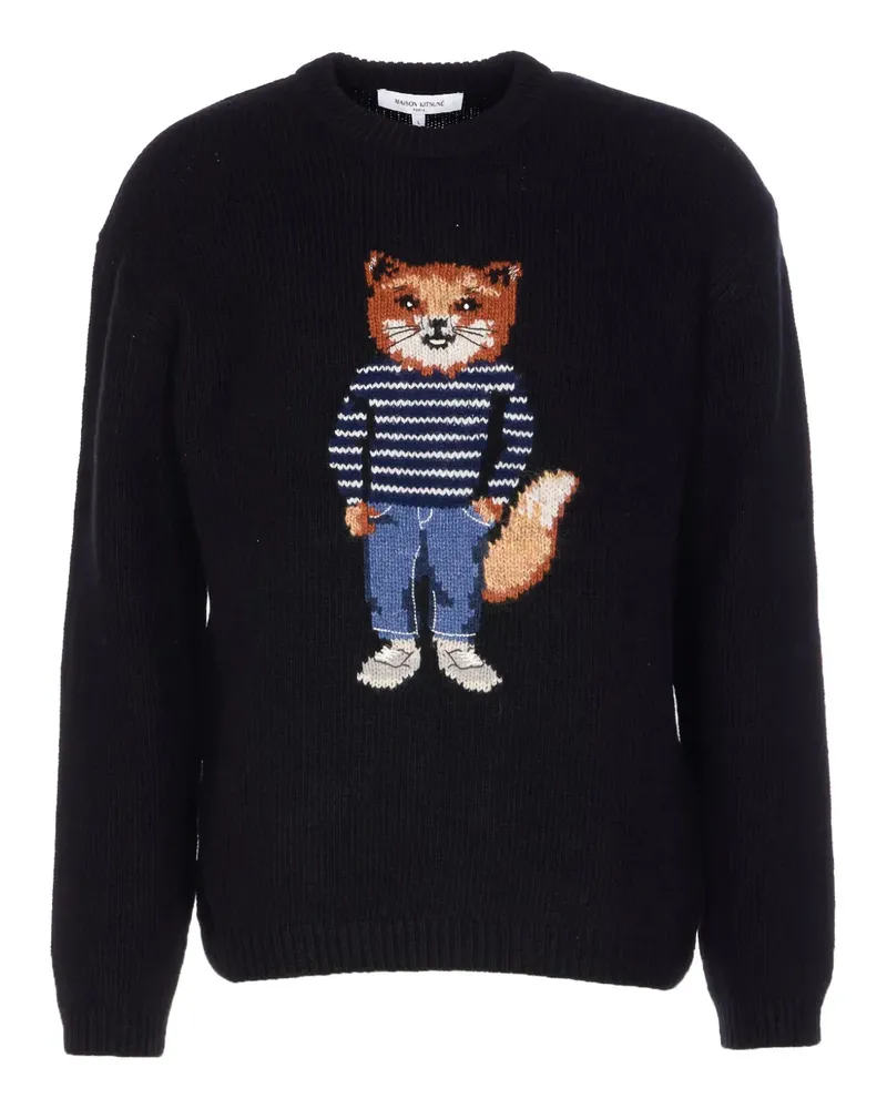 Kitsuné Pullover mit aufgesticktem Fuchs - Schwarz Schwarz