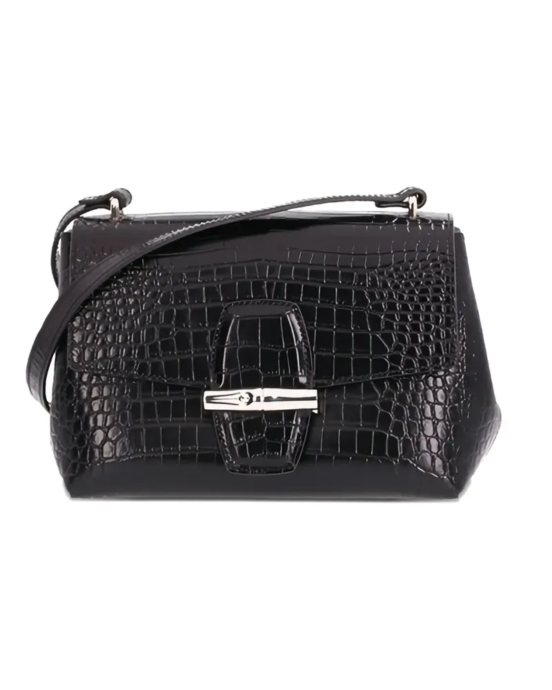Longchamp Roseau Umhängetasche mit Kroko-Effekt - Schwarz Schwarz