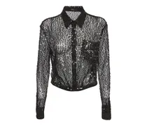 Semi-transparentes Paillettentop - Schwarz