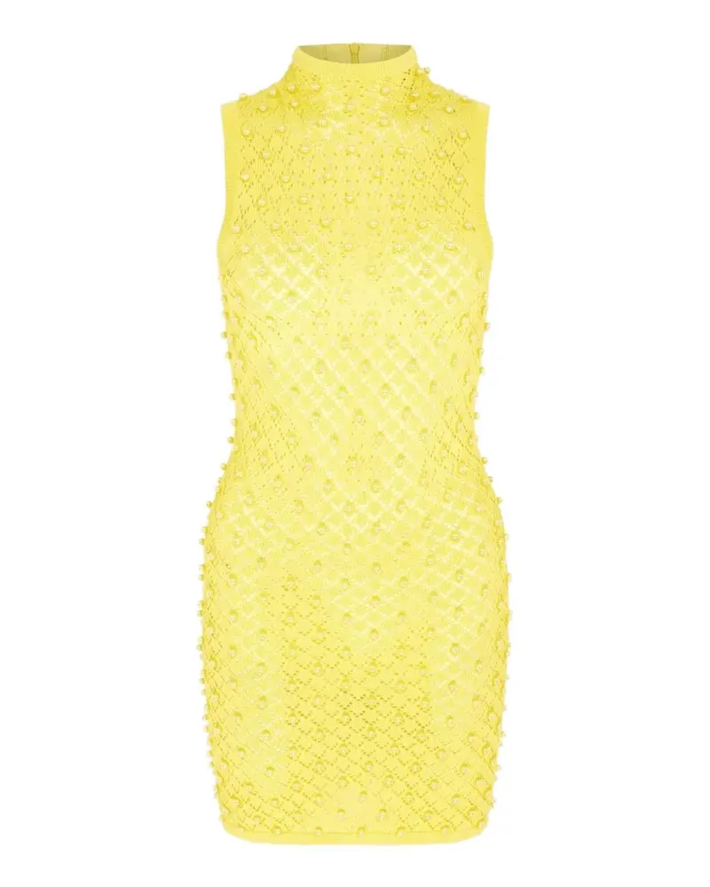 David Koma high-neck beaded mini dress - Gelb Gelb
