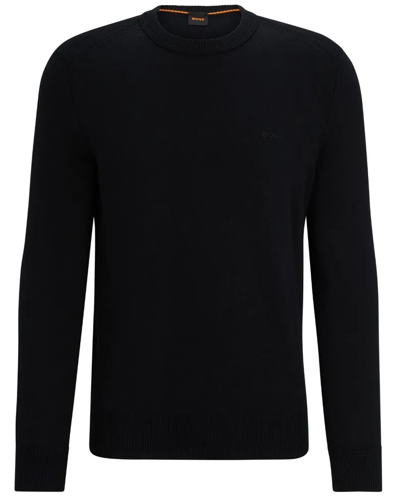 HUGO BOSS Gerippter Pullover mit Logo-Stickerei - Schwarz Schwarz