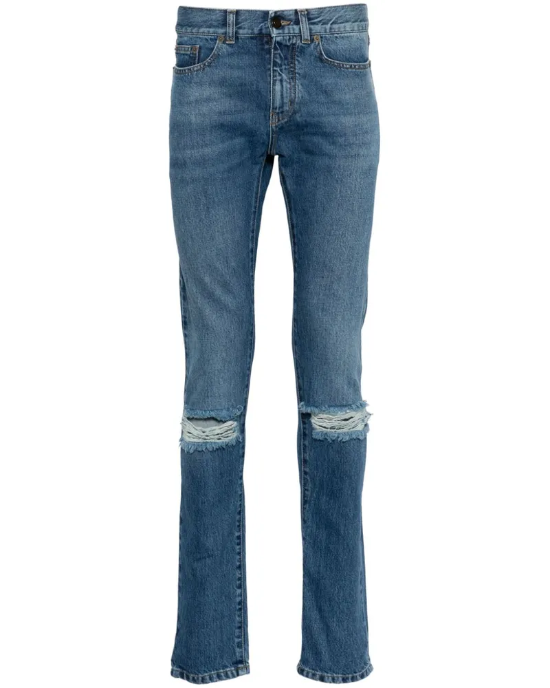 Saint Laurent Schmale Jeans mit Distressed-Detail - Blau Blau