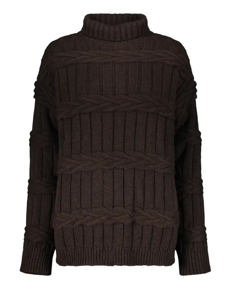 MOORER Rollkragenpullover mit Zopfmuster - Braun Braun