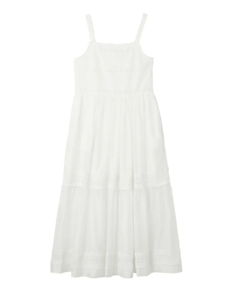 b+ab broderie-anglaise tiered sleeveless cotton midi dress - Weiß Weiß
