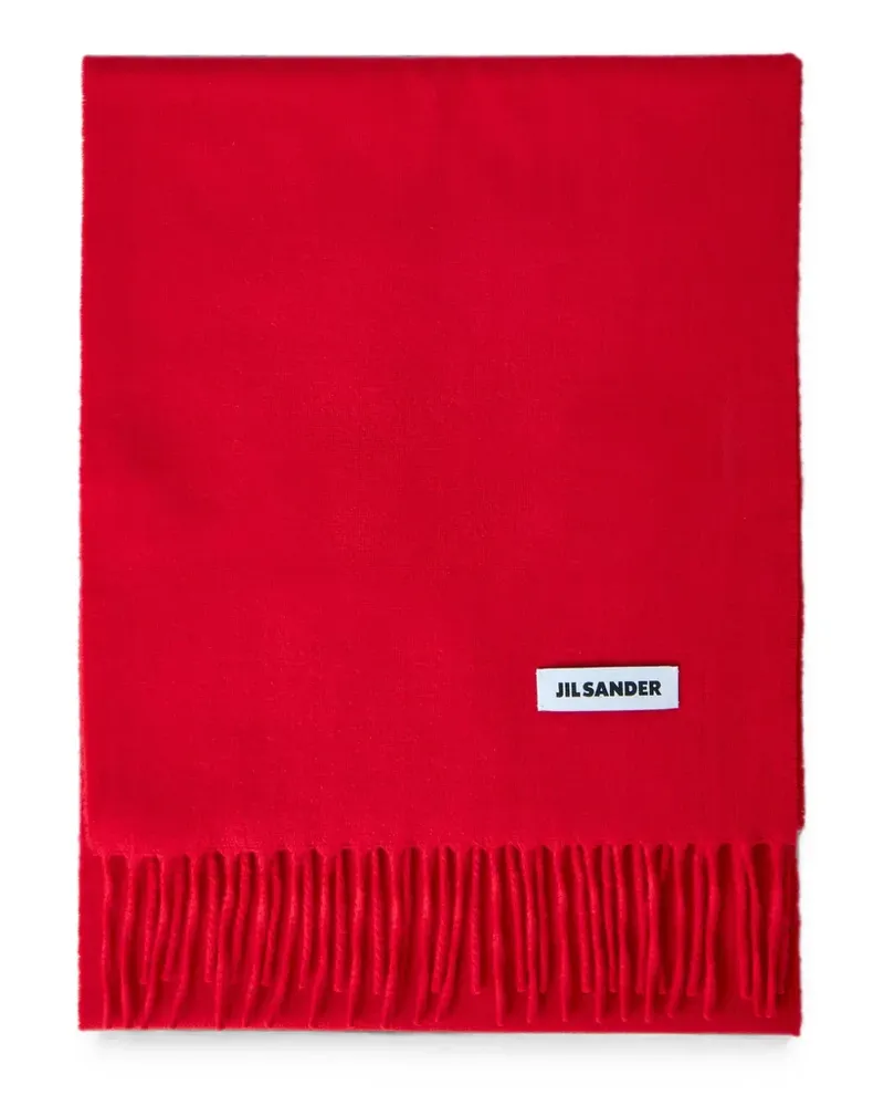 Jil Sander fringed logo-patch scarf - Rot Rot