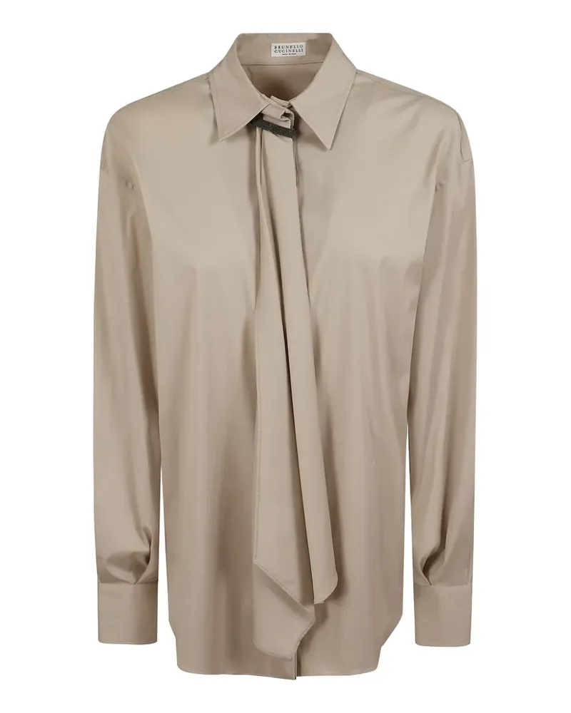 Brunello Cucinelli Monili-detail tie-fastening shirt - Nude Nude