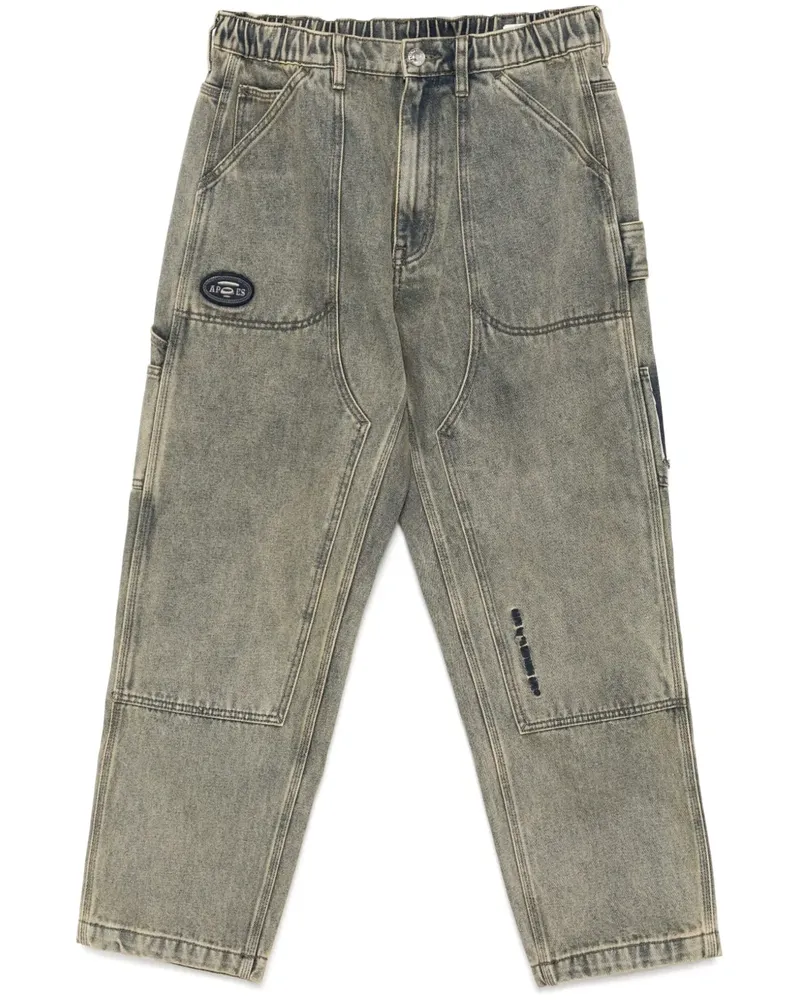BAPE Ausgeblichene Jeans mit Moonface-Logo - Blau Blau
