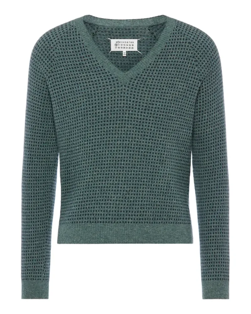 Maison Margiela Pullover in Waffelstrick mit V-Ausschnitt - Grün Grün