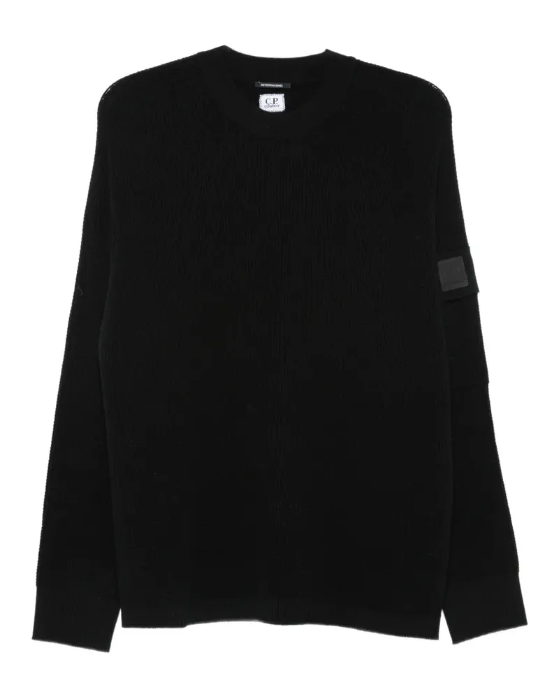 C.P. Company Gerippter Pullover mit Linsen-Detail - Schwarz Schwarz