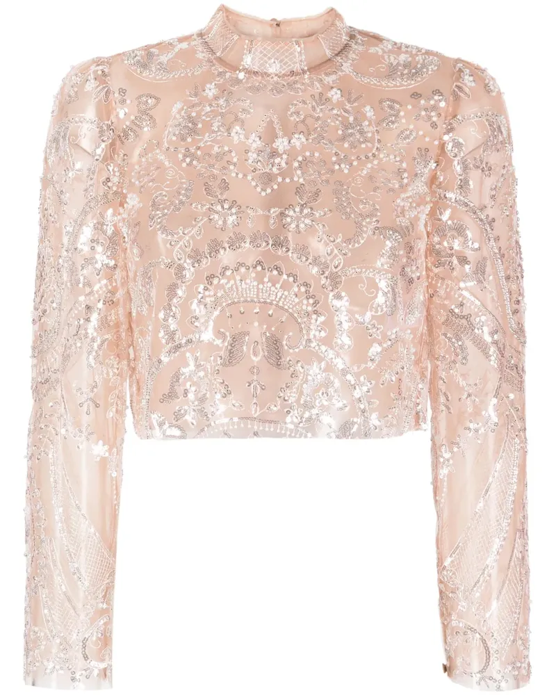 Self-Portrait Semi-transparentes Oberteil mit Pailletten - Nude Nude