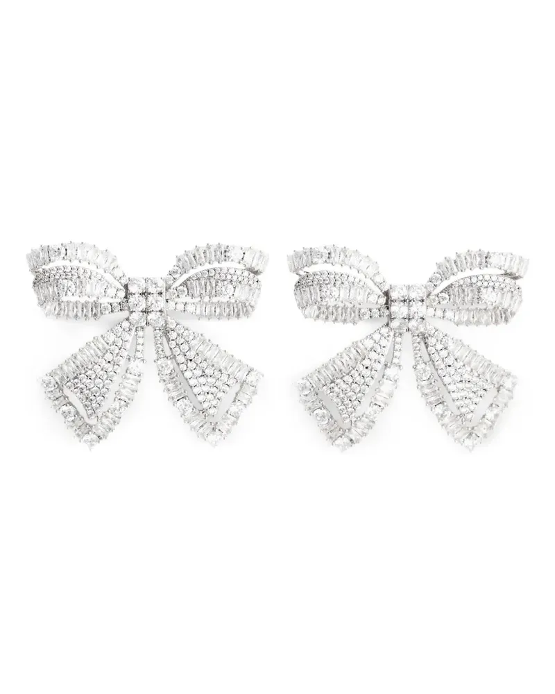Self-Portrait crystal-embellished bow earrings - Silber Silber