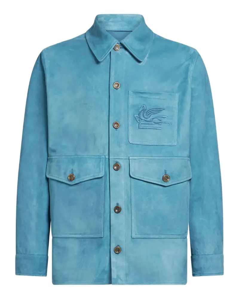 Etro pegasus-embroidered suede shirt jacket - Blau Blau