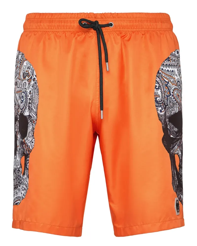 Philipp Plein Badeshorts mit Totenkopf-Print - Orange Orange