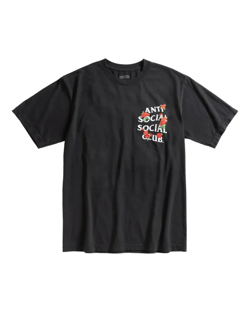 Anti Social Social Club Besticktes Rose Kotch T-Shirt - Schwarz Schwarz