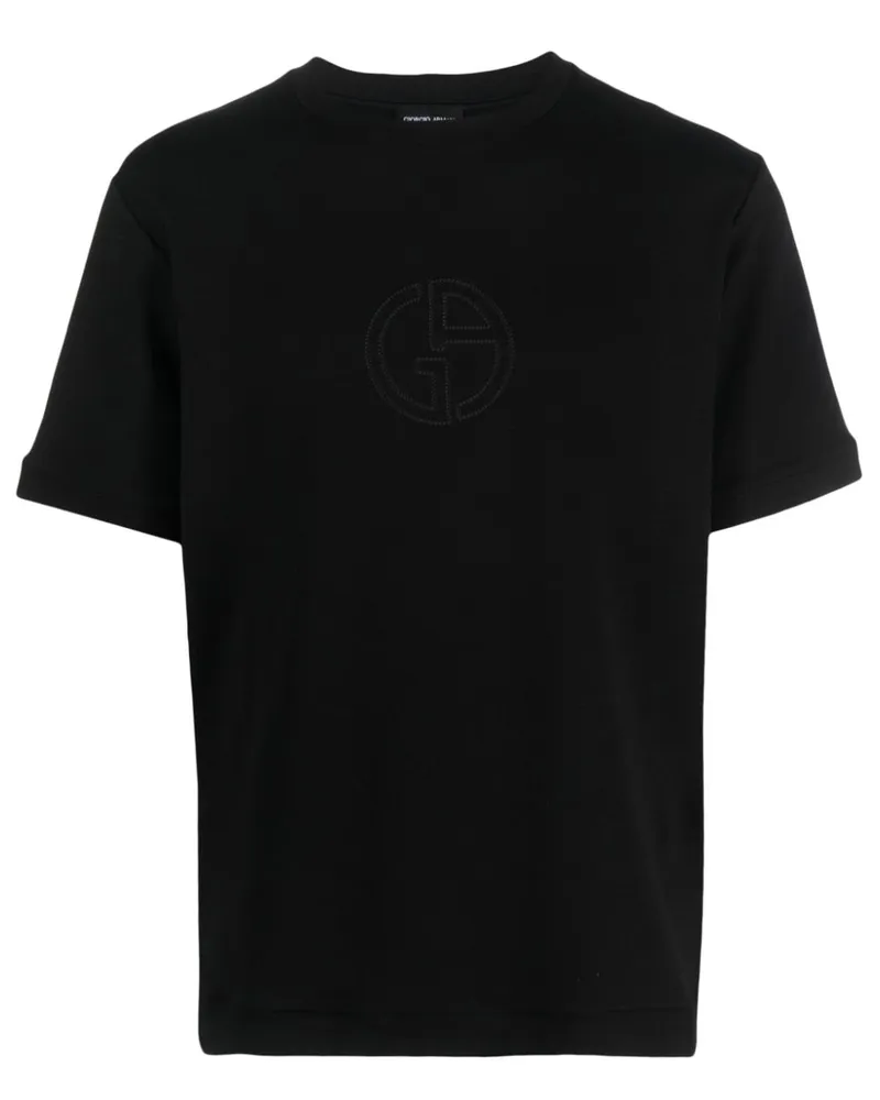 Giorgio Armani T-Shirt mit Logo-Stickerei - Schwarz Schwarz