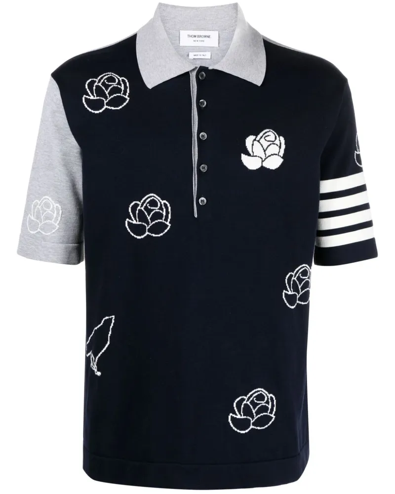 Thom Browne Intarsien-Poloshirt mit Blumenmotiv - Blau Blau