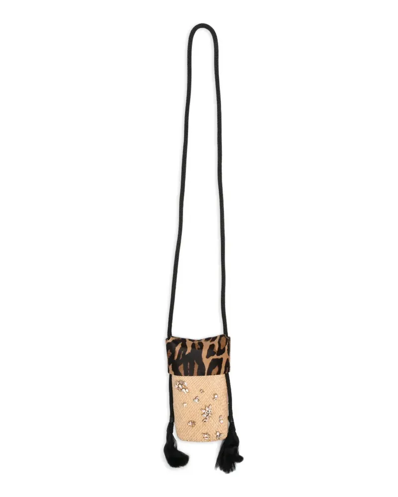 Johanna Ortiz leopard-print crystal-embellished cross body bag - Nude Nude