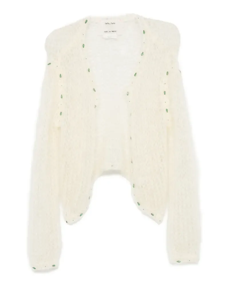 forte_forte Lochstrick-Cardigan mit Perlenverzierung - Nude Nude