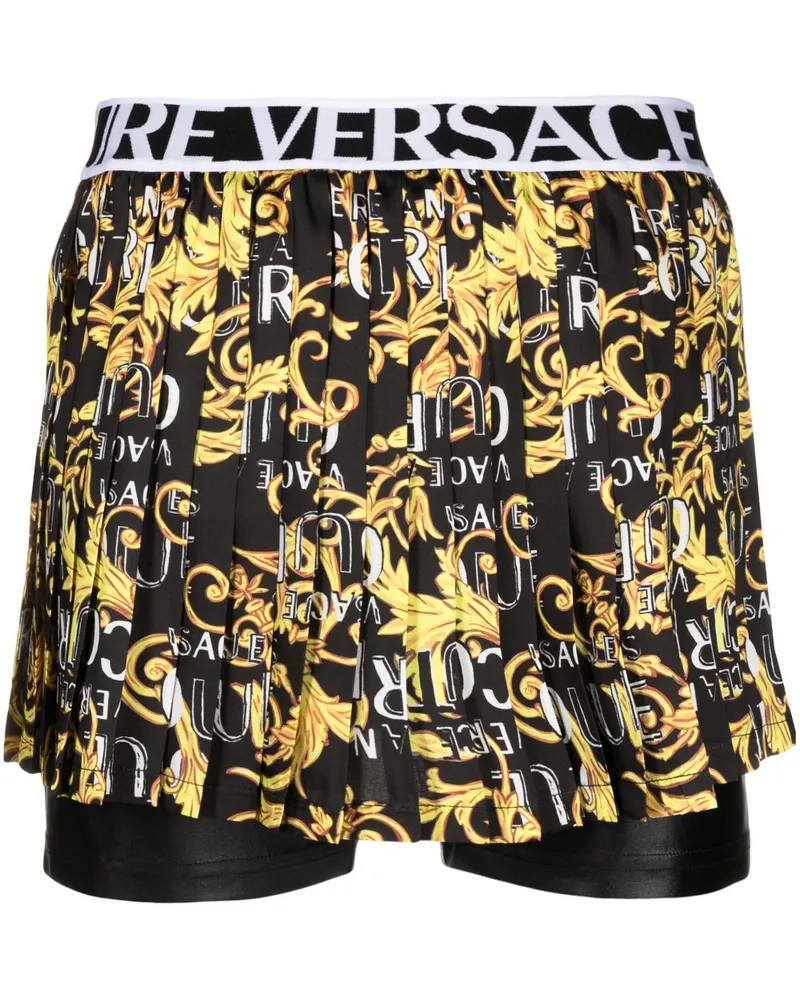 Versace Jeans Kurzer Faltenrock mit Barocco-Print Schwarz