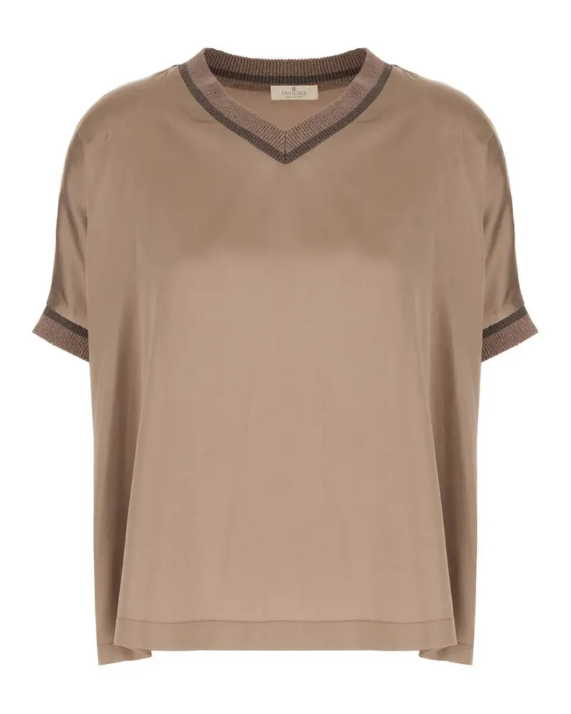 PANICALE Cashmere ribbed-trim V-neck blouse - Nude Nude