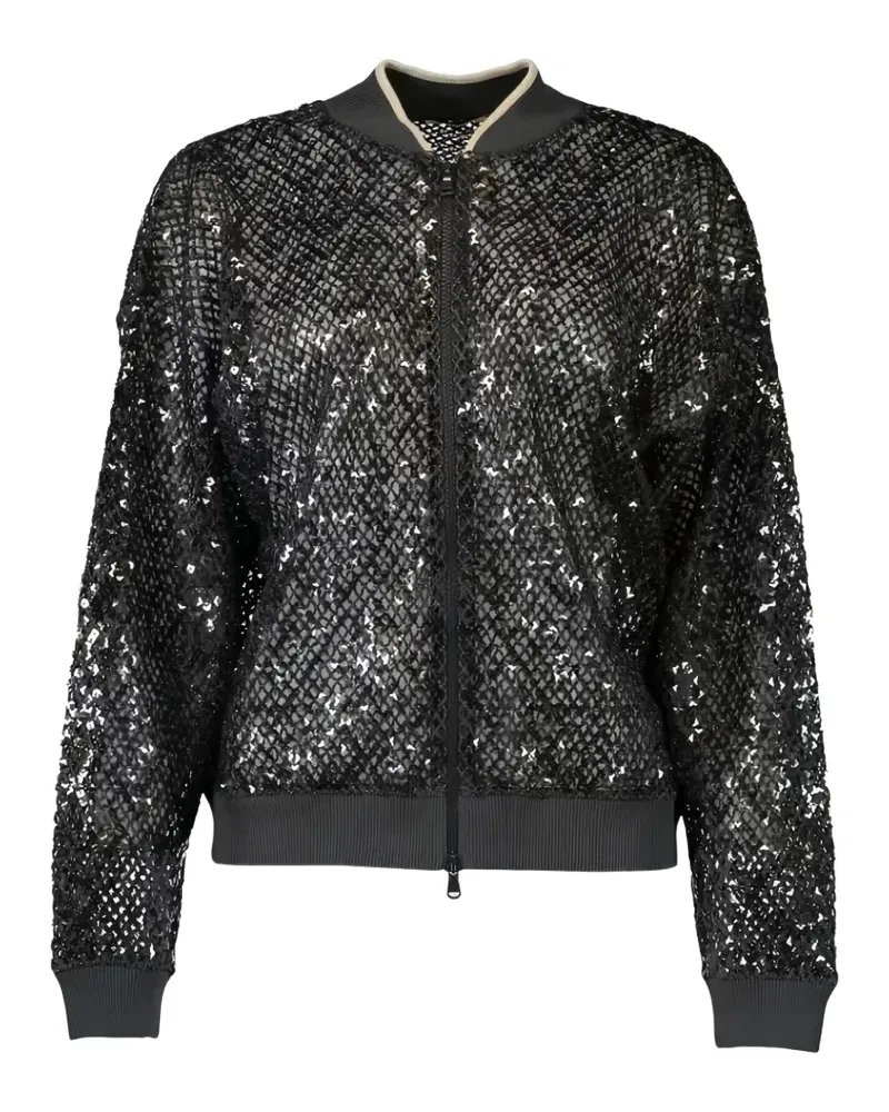 Brunello Cucinelli sequin-embellished mesh cardigan - Schwarz Schwarz