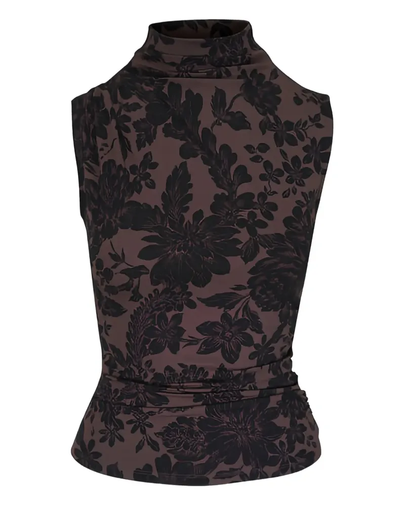 Veronica Beard Mylie floral-print turtleneck top - Braun Braun