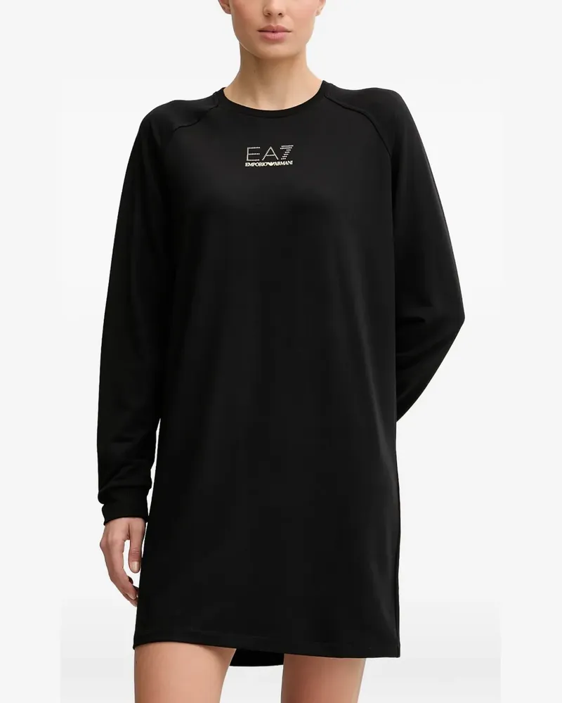 EA7 crew-neck long-sleeve logo dress - Schwarz Schwarz