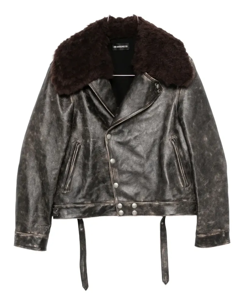 Ann Demeulemeester Binus Lederjacke mit Pelzkragen - Schwarz Schwarz