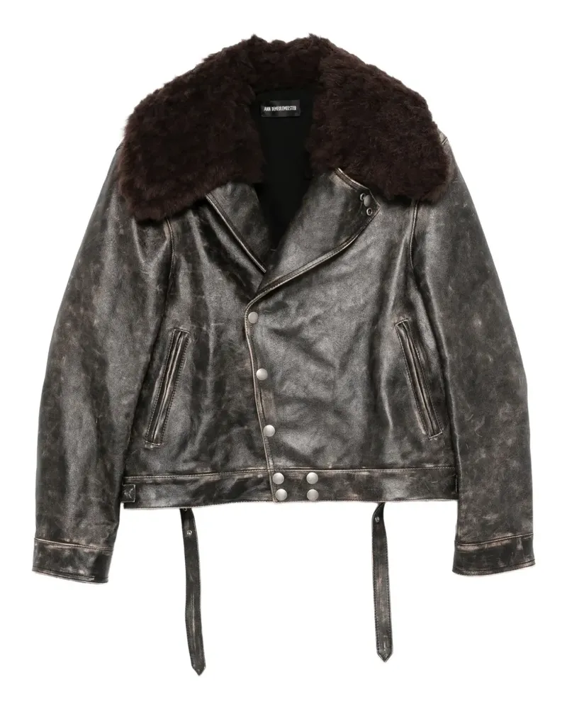 Ann Demeulemeester Binus Lederjacke mit Pelzkragen - Schwarz Schwarz