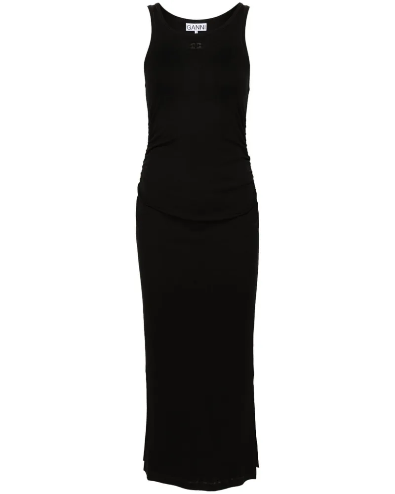 Ganni Kleid mit Logo-Stickerei - Schwarz Schwarz