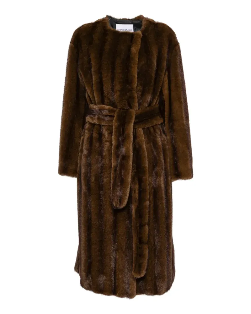 STAND Miranda Mantel aus Faux Fur mit Gürtel - Braun Braun