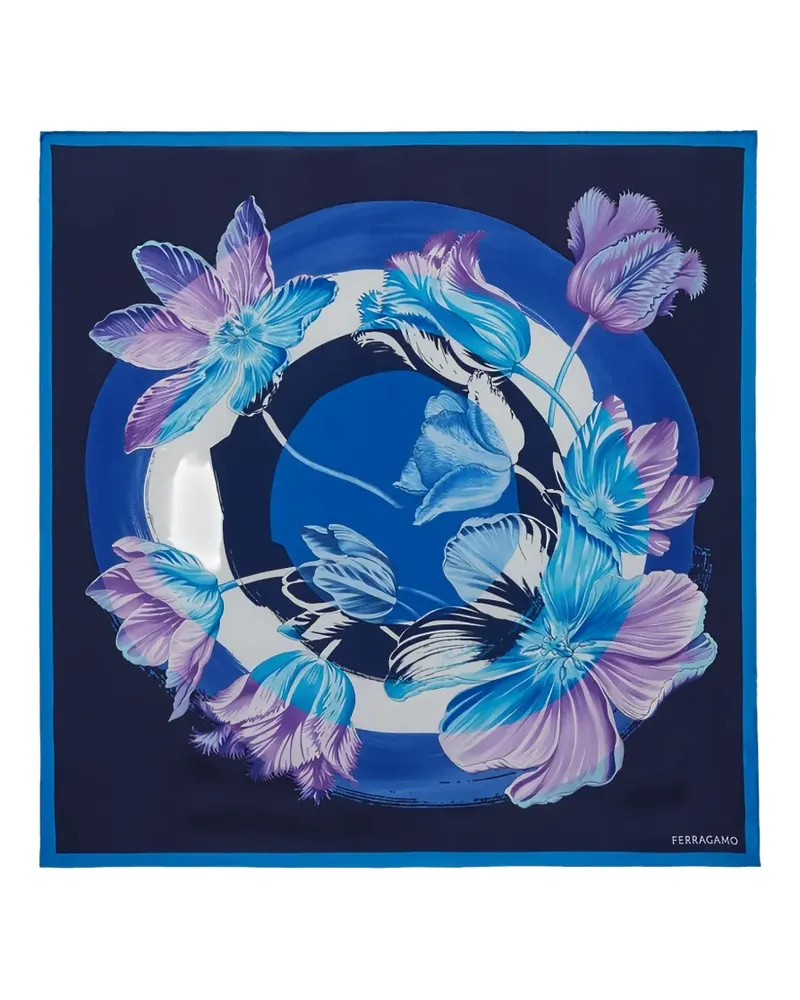 Ferragamo Seidenschal mit Blumenprint - Blau Blau