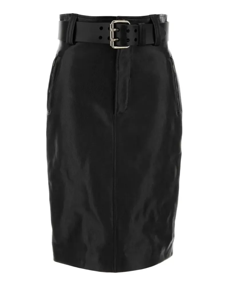 Saint Laurent Lederrock mit Gürtel - Schwarz Schwarz