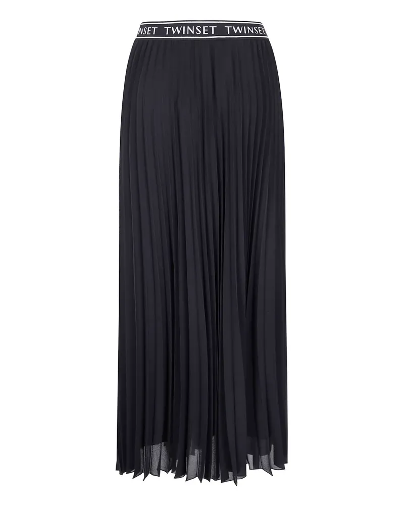 Twin-Set Faltenrock mit Logo-Bund - Schwarz Schwarz