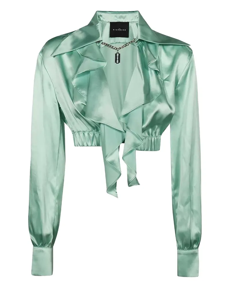 John Richmond ruffled silk cropped shirt - Grün Grün