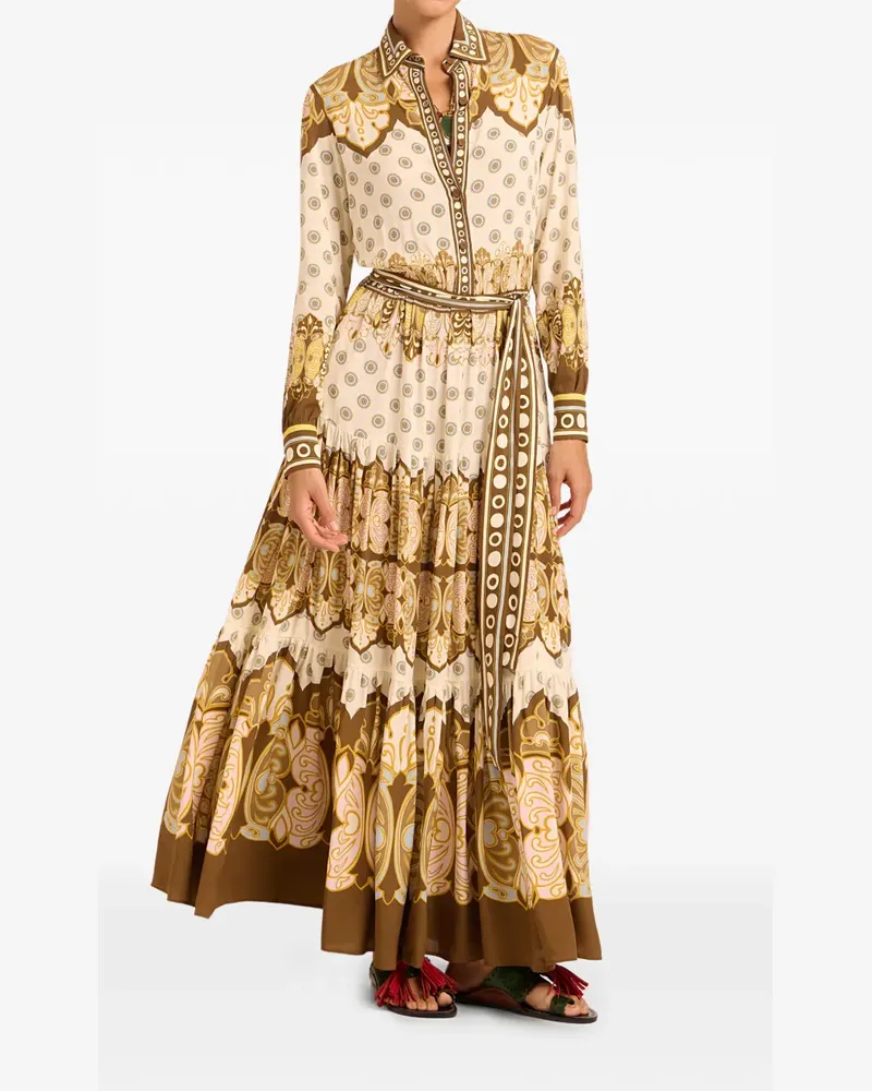 La DoubleJ Cocoon placée brown in viscose voile Bellini dress - Nude Nude