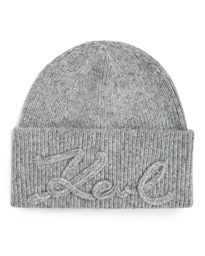 Karl Lagerfeld K/Signature logo-embroidered ribbed-knit beanie hat - Grau Grau
