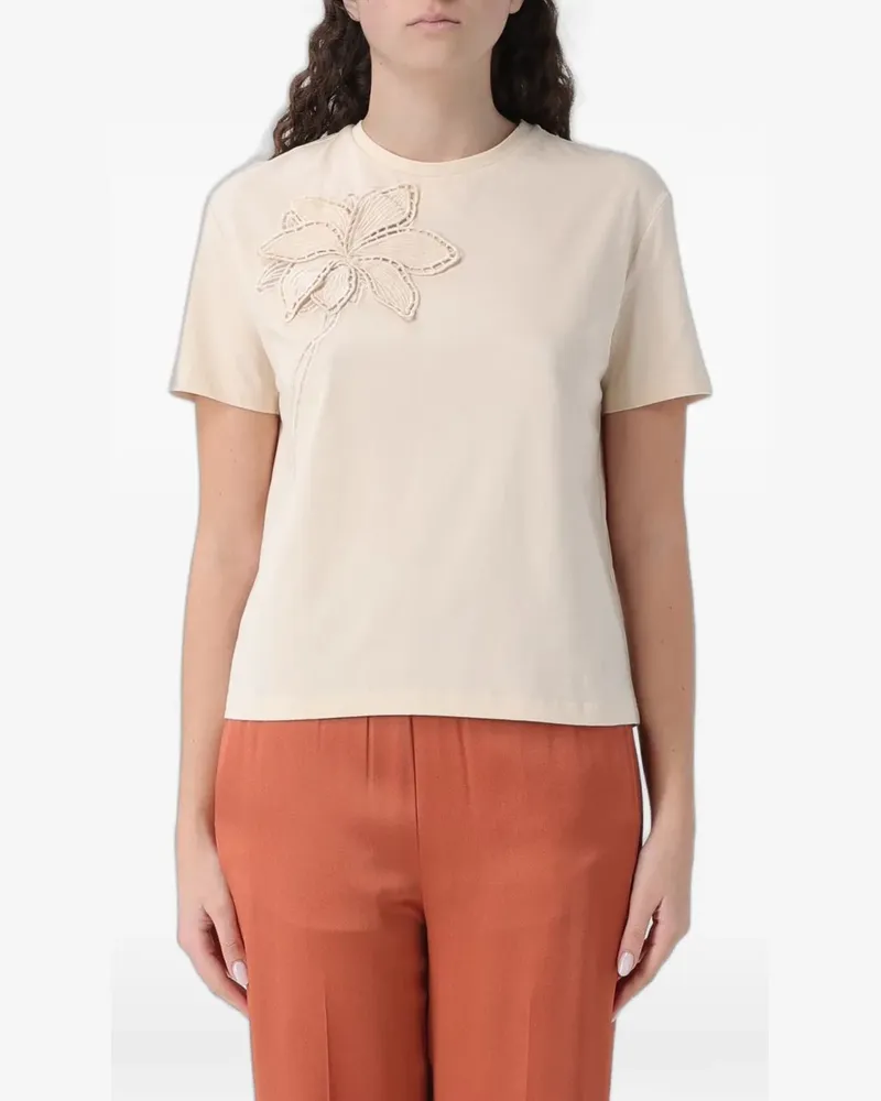 Twin-Set flower-embroidered T-shirt - Nude Nude
