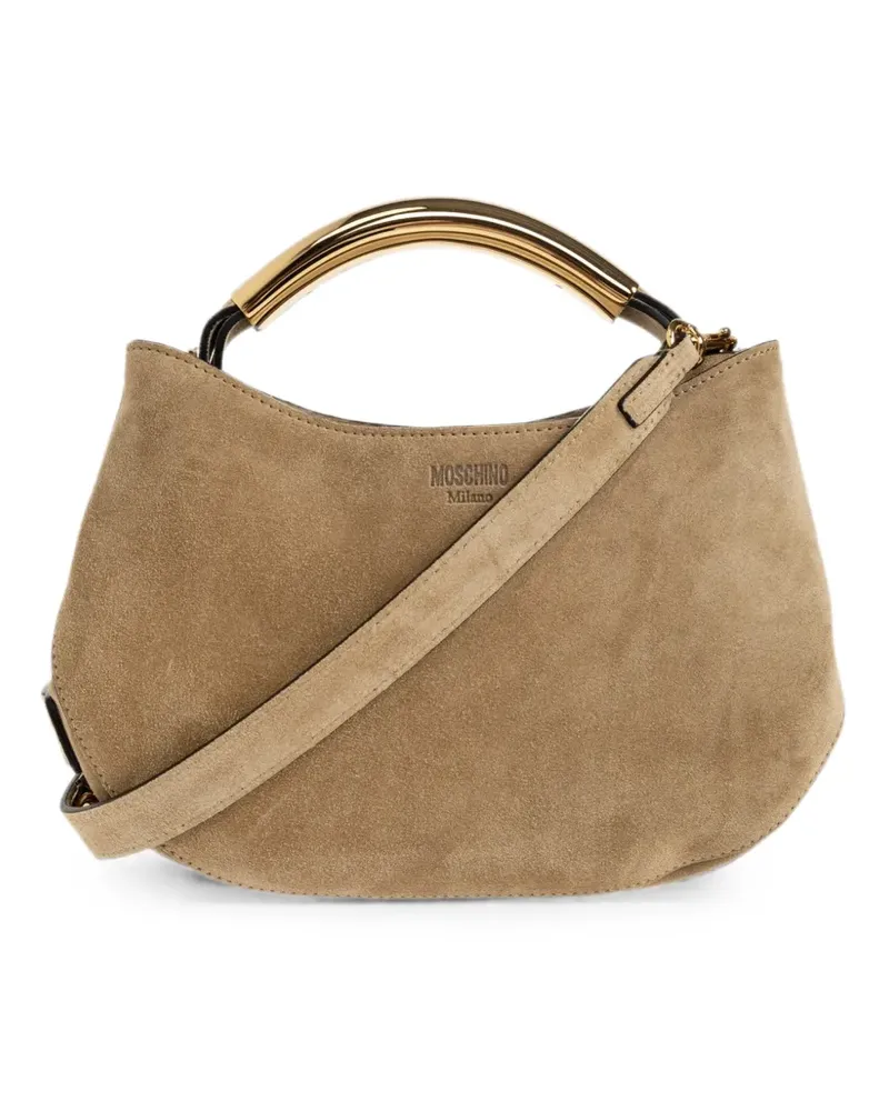 Moschino suede logo-embossed tote bag - Nude Nude