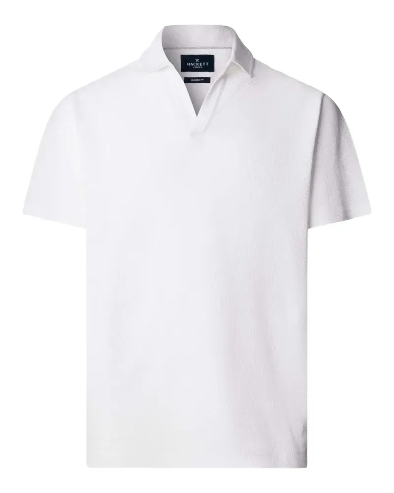 Hackett Wabenstrick-T-Shirt mit Stehkragen - Weiß Weiß