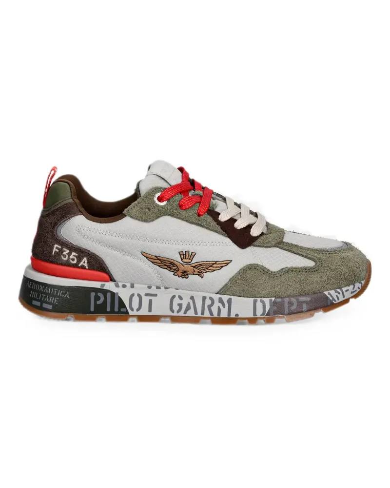 Aeronautica Militare logo-embroidered panelled low-top sneakers - Grün Grün