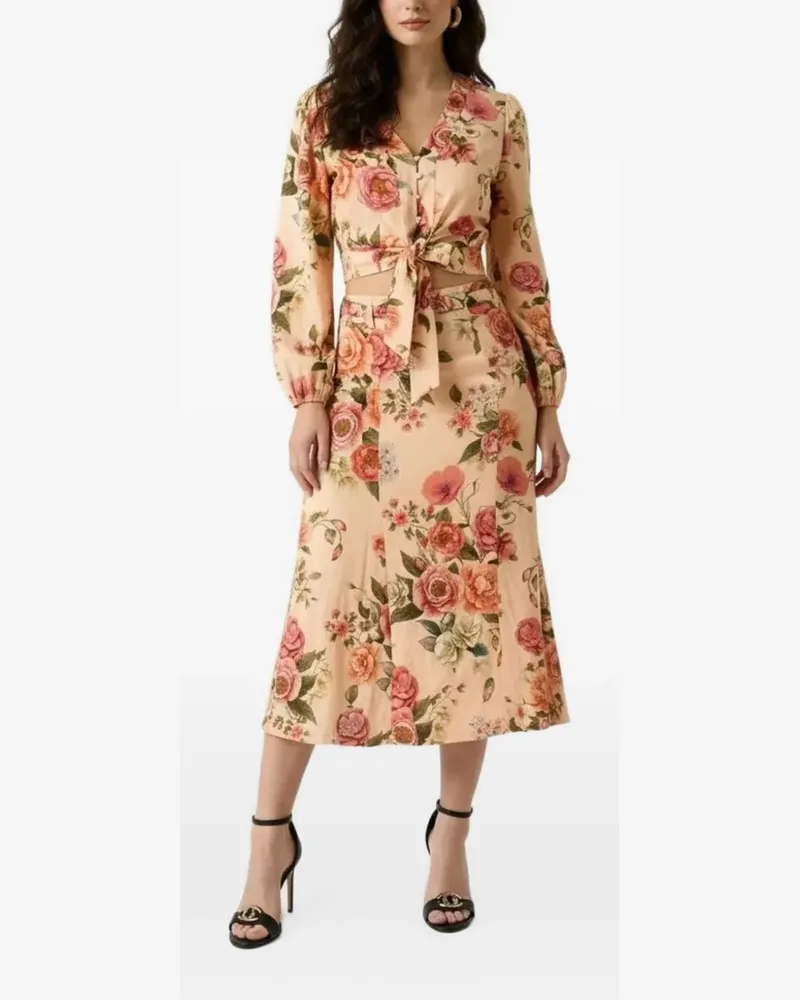 Guess Ryan linen midi skirt - Nude Nude