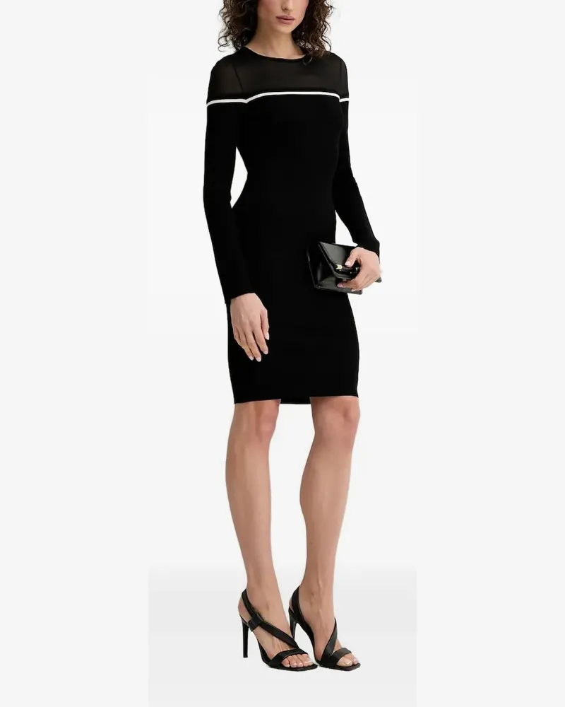 Liu Jo Geripptes Minikleid mit Mesh-Einsatz - Schwarz Schwarz