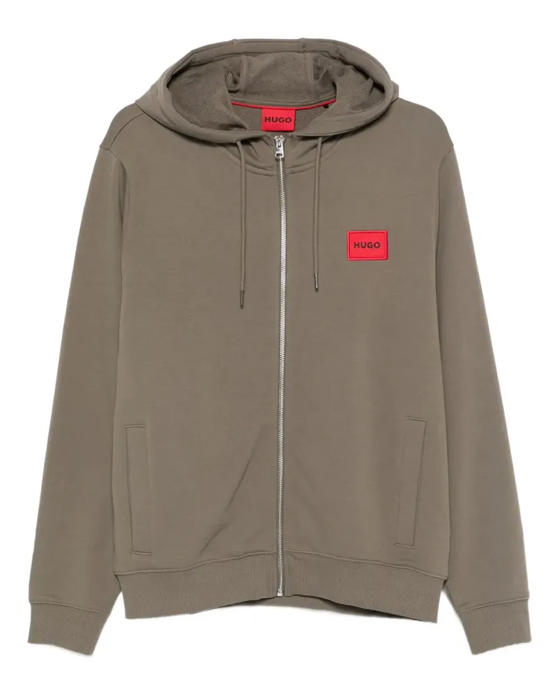 HUGO BOSS logo-patch zip-up hoodie - Nude Nude