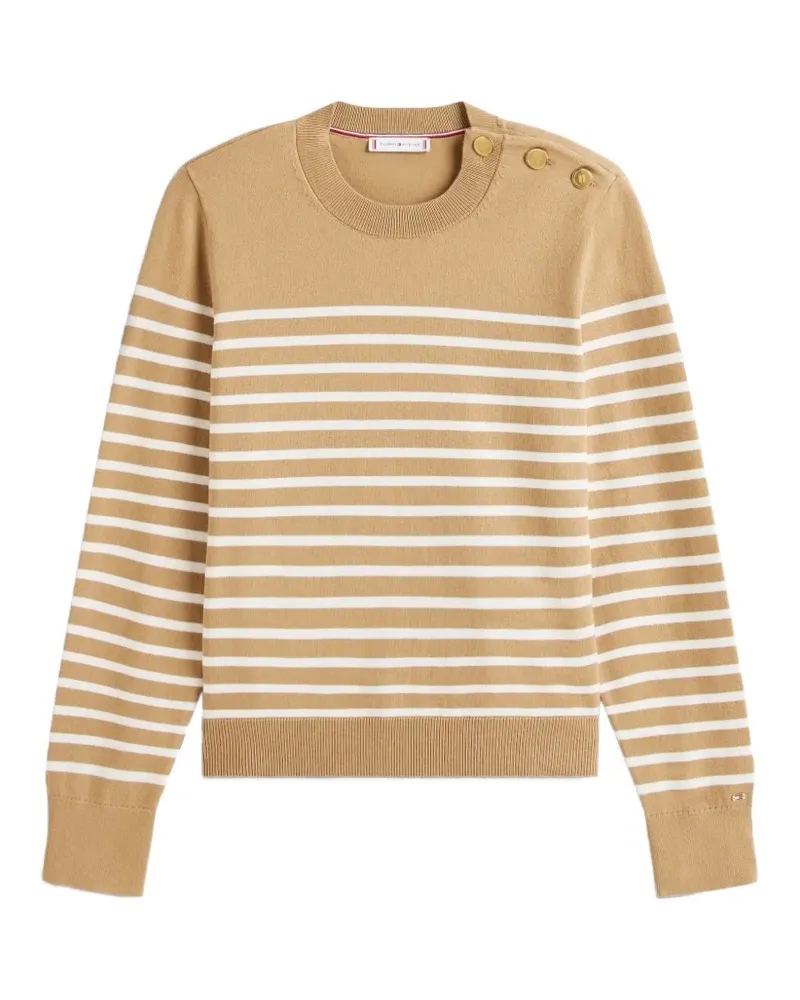 Tommy Hilfiger Gestreifter Pullover mit Knopfdetail - Nude Nude
