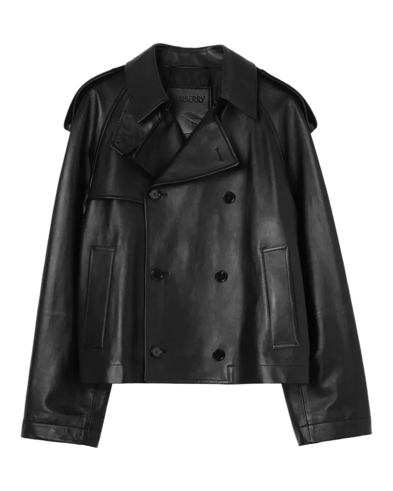 Burberry Kurzer Leadenham Trenchcoat aus Leder - Schwarz Schwarz