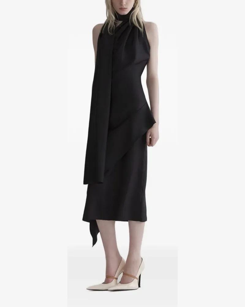 Thierry Mugler Fließendes Midikleid mit Schal - Schwarz Schwarz
