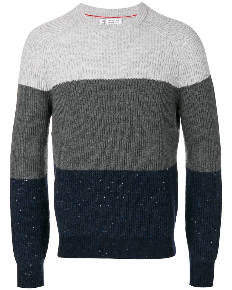 Brunello Cucinelli Gestreifter Strickpullover - Grau Grau
