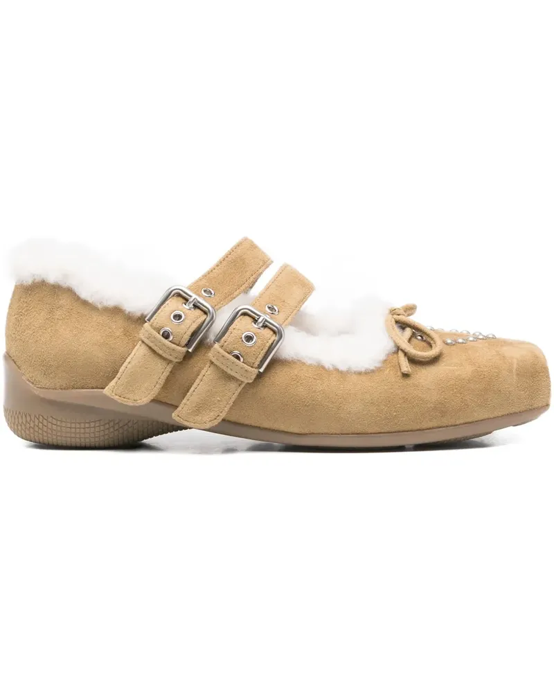OPEN YY Shearling-Ballerinas mit Herznieten - Braun Braun