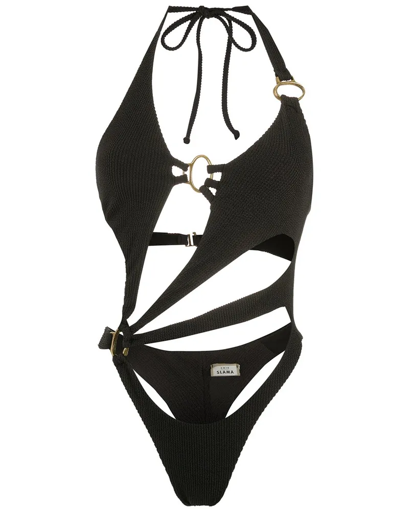 Amir Slama Neckholder-Badeanzug mit Cut-Outs - Schwarz Schwarz